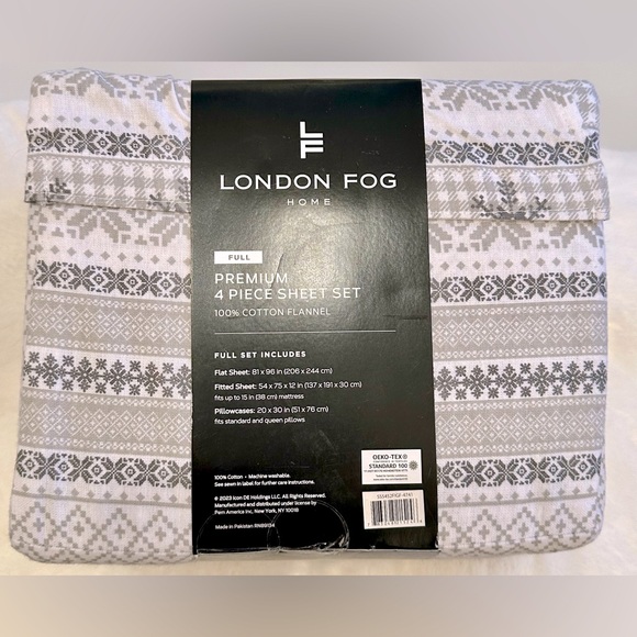 London Fog! Full Size Sheet Set/100% Cotton Flannel/Snowflake Design❄️ - Picture 2 of 4